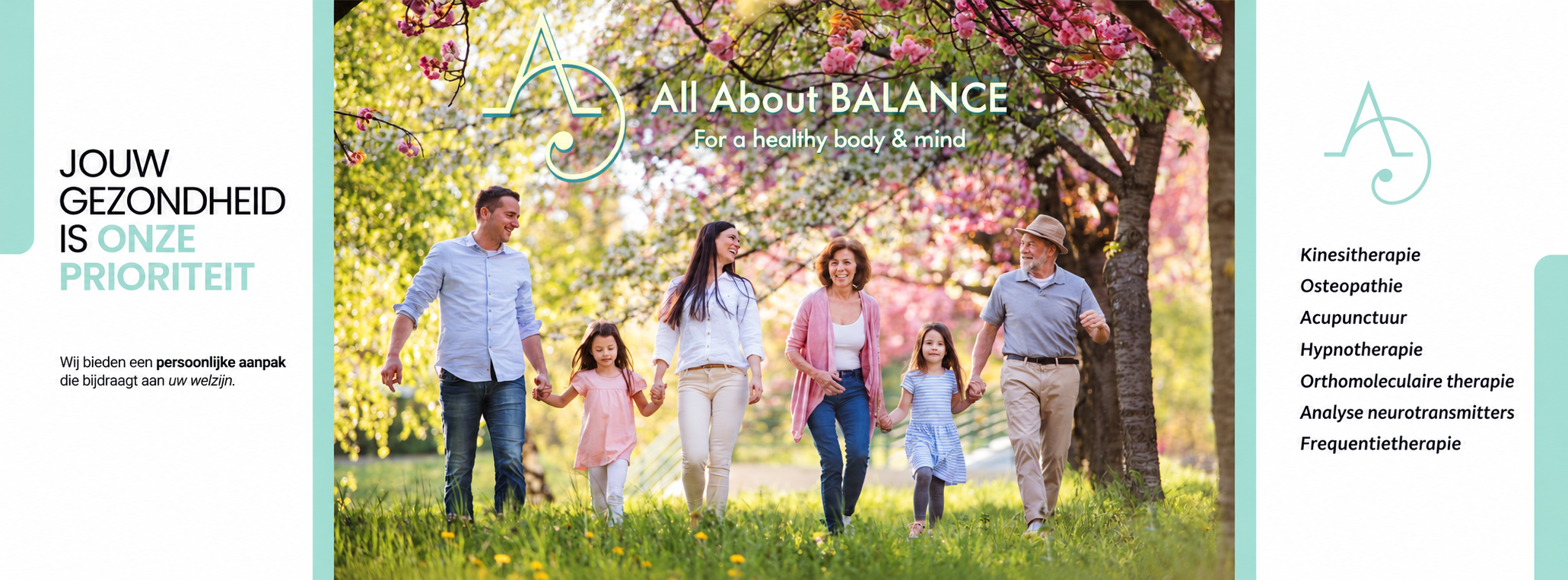 All About Balance – jouw gezondheid is onze prioriteit. Kinesitherapie, osteopathie, acupunctuur, hypnotherapie, orthomoleculaire therapie, analyse neurotransmitters en frequentietherapie.