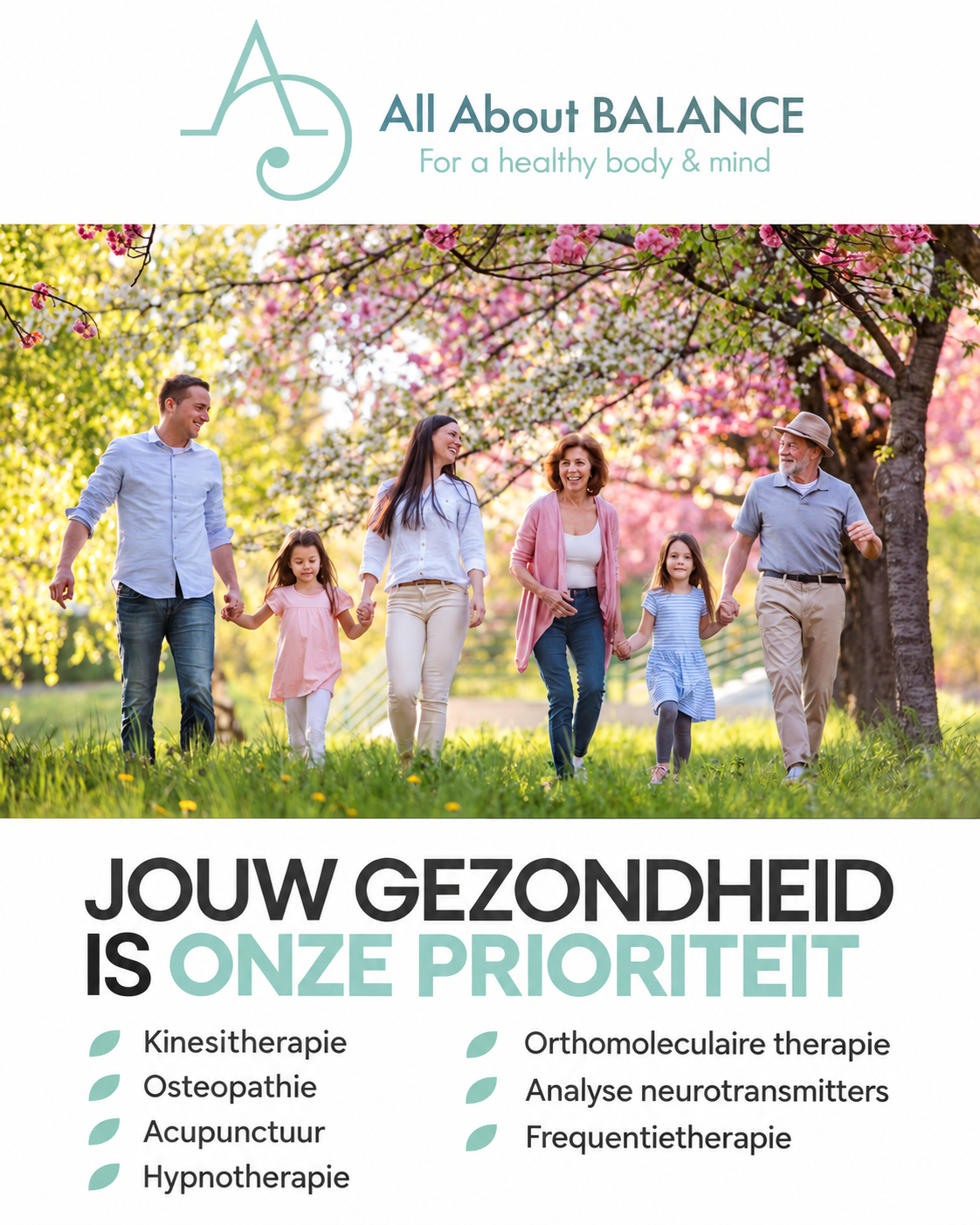 All About Balance – persoonlijke zorg, met analyse neurotransmitters en frequentietherapie naast onze andere therapieën.